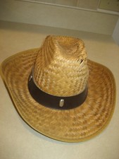 Straw Cowboy Hat VINTAGE with Brown Leather Band  Silver Studs
