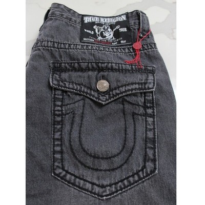 True Religion Joey Super T Whisker Faded Black Denim Jeans Mens 40 X 31