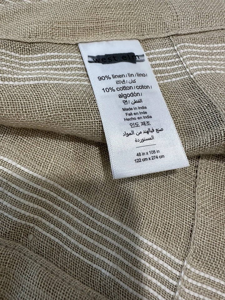 West Elm 2 Linen Cotton Mini Stripe Natural Sheer Curtains 48x108" - Image 2 of 2