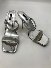 Nine West Yogirl Square Toe Rhinestone Heel Dress Sandal Silver Size 11 NEW