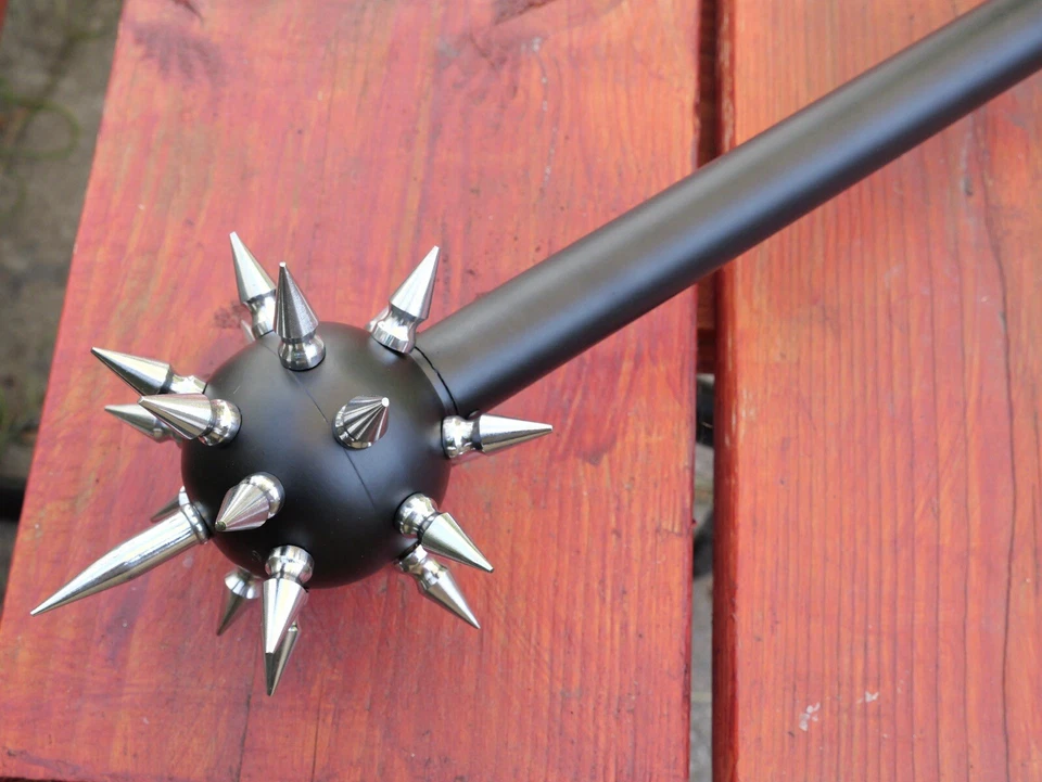 "Maza bola medieval con púas plateada estrella de la mañana cromo negro 36"" club de la Edad Media" Foto 3 de 4
