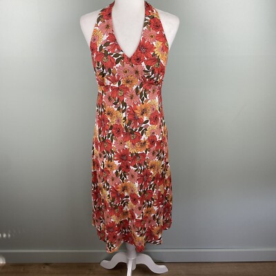 Loft Floral halter A-line spring summer flirty Midi dress size