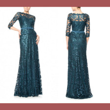 NEW 508 Tadashi Shoji Paillette Embroidered Lace 3/4 Sleeve Gown  SZ 0  E499