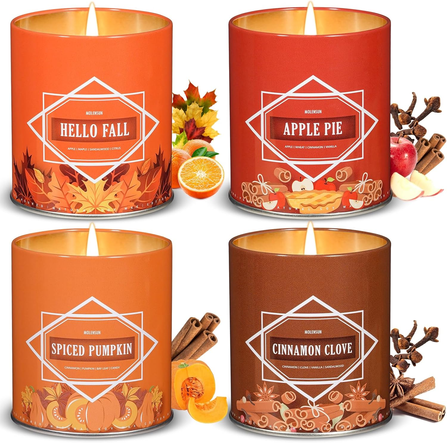 Fall Candle Set, Fall Scented Candles for Home, 4 Pack 36Oz Soy Autumn Candles,