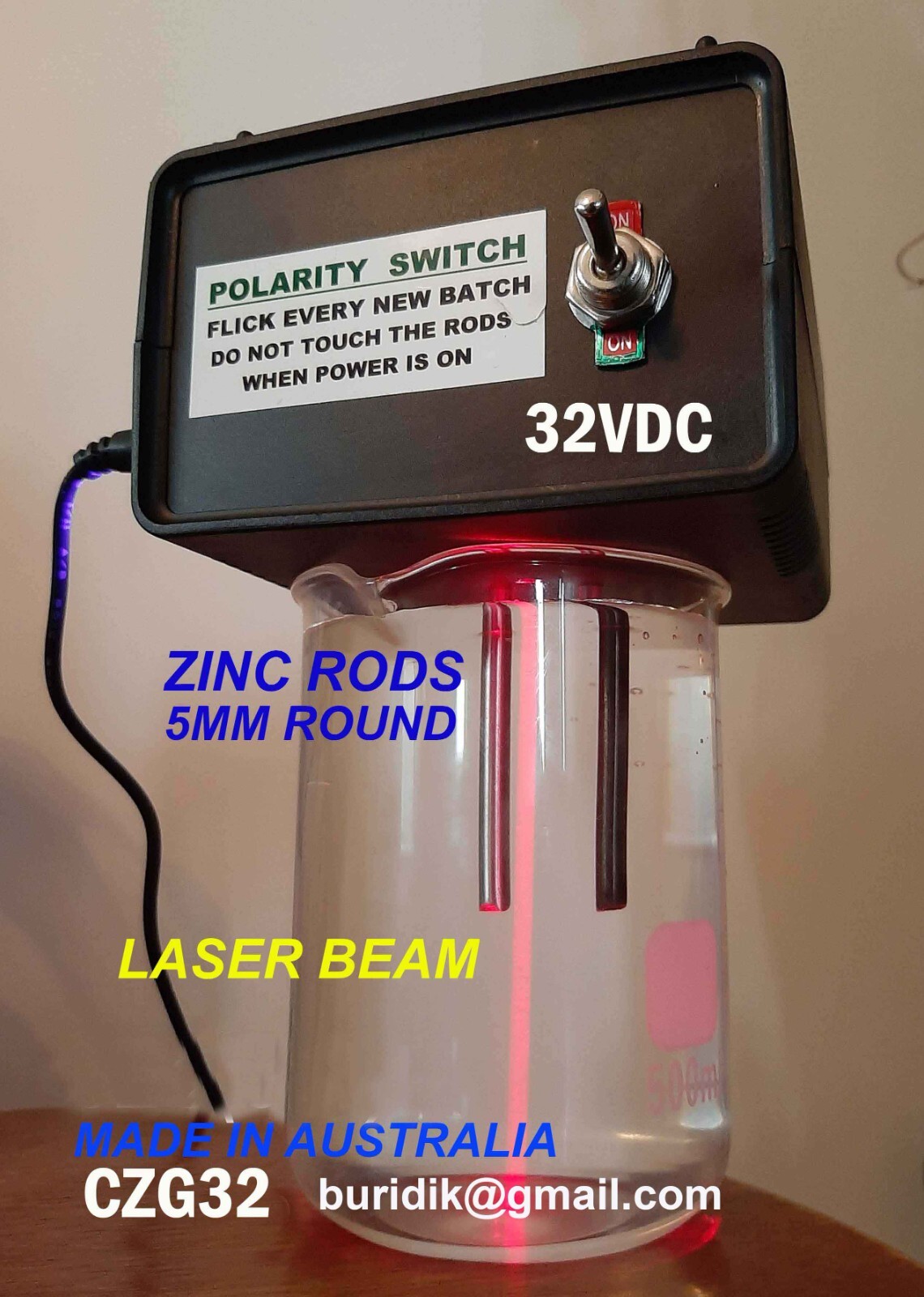 COLLOIDAL ZINC GENERATOR, 32 VOLTS, 5MM ZINC RODS, B/IN LASER ...