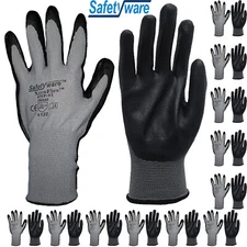 12 Pair Safetyware XtraFlex Nitrile Grip Safety Work Gloves Garden Mechanic Bulk