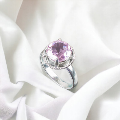 Morganite Natural Gemstone Ring for Women 925 Sterling Silver Cute Gift