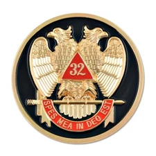 32nd Degree Scottish Rite Round Masonic Auto Emblem - [Black & Red][3'' Diameter