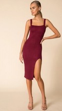 EUC women’s Superdown Zoe Square Neck Body Con Dress Metallic Burgundy Sz XS