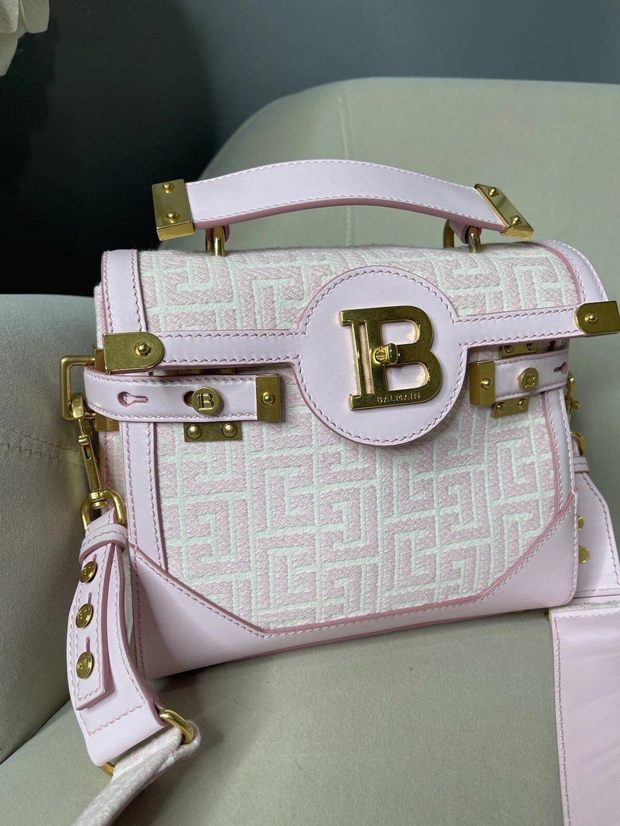 Balmain B Buzz 23 Pink Jacquard And Leather Shoulder Bag Gold
