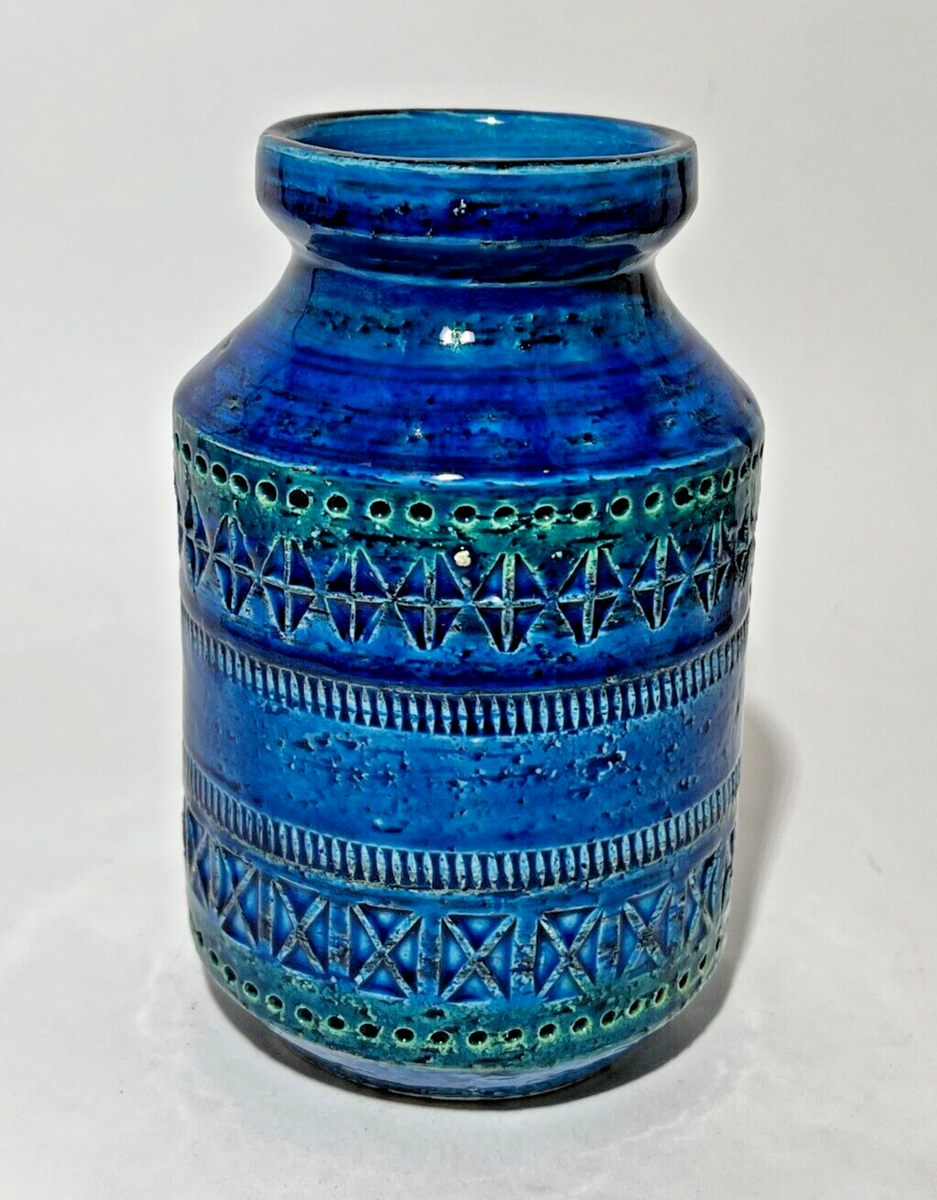 Vtg Bitossi Flavia Aldo Londi Ceramic Pottery Rimini Blu Vase Blue