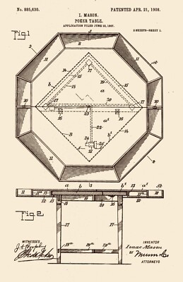 Antique Poker Table Patent 1908, Multiple sized Poster / Prints
