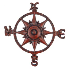 Compass Rose Nautical Star Beach House Wall Decor Rustic Red Cast Iron  11.25 in