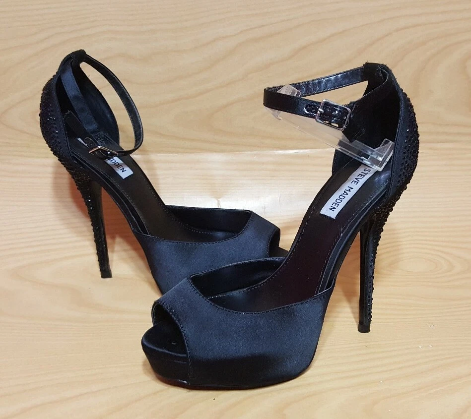 Steve Madden Platform Ankle Strap Studded Black Pumps Womens Shoes