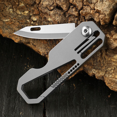 Mini Titanium Portable Keychain Carabiner Folding Knife Outdoor EDC Multi Tool - Afbeelding 1 van 15