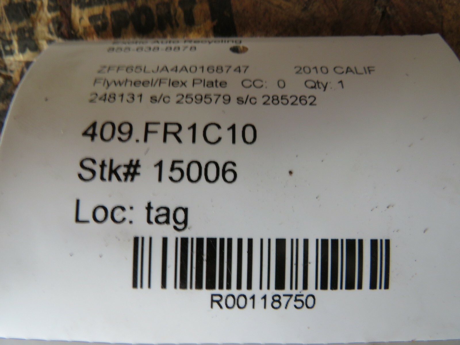 Ferrari California T, Flywheel w/ Crankshaft, Used, P/N 285262