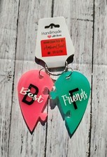 Best Friends Keychains Heart Set Jewelry UV GLOW BFF Gift Handmade 2PC PINK BLUE