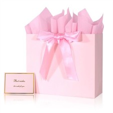 Elegant Pink Gift Bag 11.8"x4.5"x9.8" with Ribbons Handles Includes Card and ...