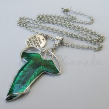 Lord Of The Rings Elven Green Leaf Pendant Necklace - 30in Chain