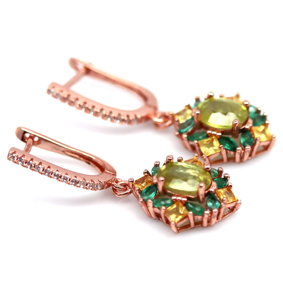 925 Sterlingsilber 5 x 7 Mm. Grün Titanit, Saphir, Smaragd & Zirkonia Ohrringe - Bild 2 von 4