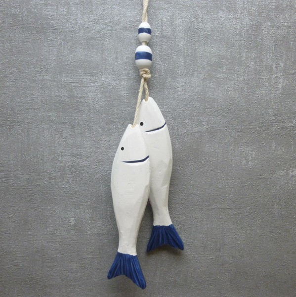 HäNger Fische Blau Weiß WandhäNger Holz Meer Maritim Sommer Shabby Cepewa-image