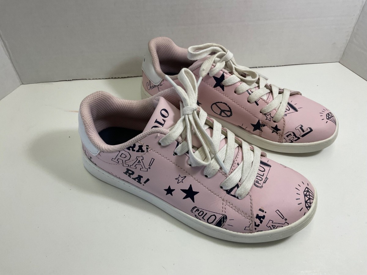 Polo Ralph Lauren Pink Sneakers Women Size Cheer Graphic Printed Shoes