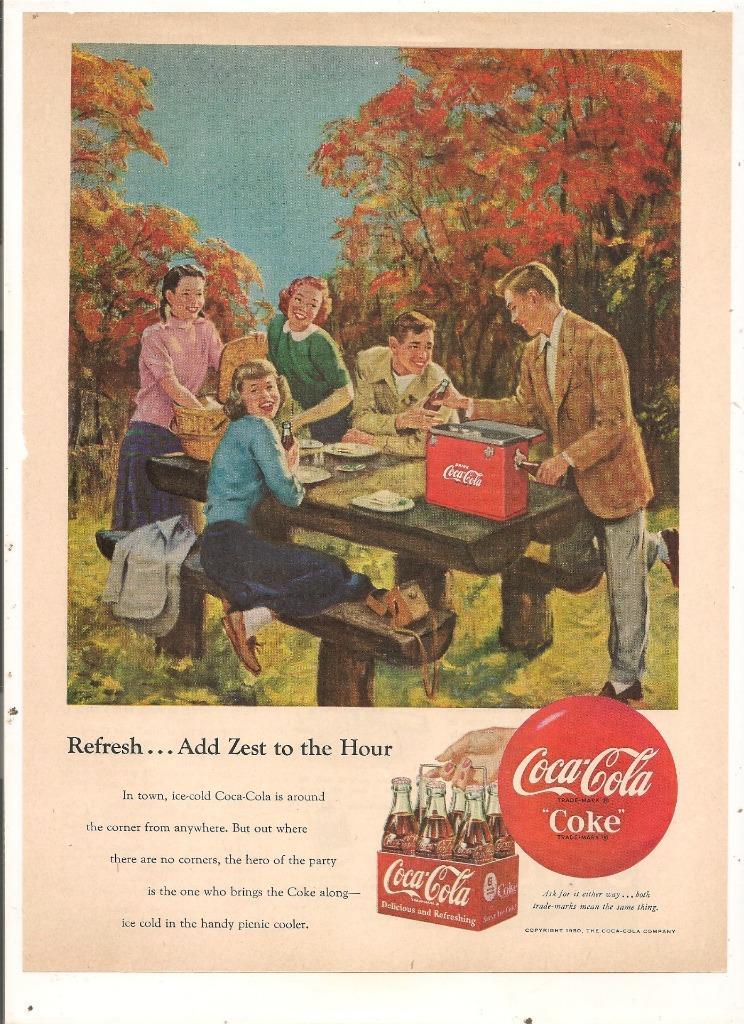 Vintage 1950 Mag Coca-Cola Ad; Refresh & Add ZestTeens at a