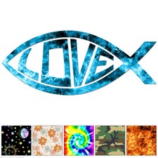 Christian Fish Love - Decal Sticker - Multiple Patterns Sizes - ebn6835