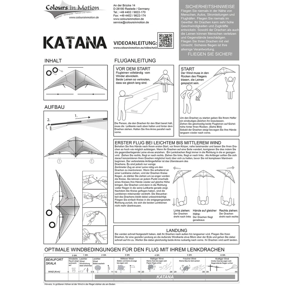 CIM Lenkdrachen Katana Red Drachen 170cm x 90cm inkl. Steuerleinen Flugdrachen - Bild 4 von 4