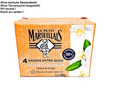 Le Petit Marseillais Seife Orangenblüte mild 4x 100g Stück aus Frankreich Orange