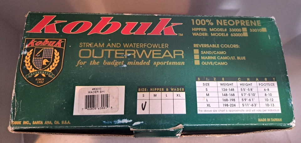 Kobuk Mens Camo 3mm Neoprene Stocking Foot Waders, Size Small with box - Image 3 of 4