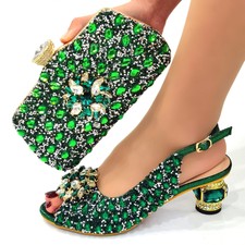 Rhinestones Prom Shoes Women Crystal Sandals 6CM Heels Peep Toe Sandals with Bag