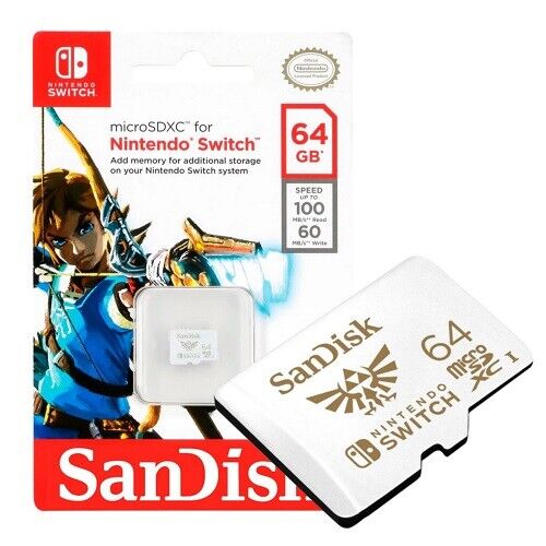 NNINTENDO SWITCH SANDISK MICROSDXC 64GB MICRO SD MEMORY OFFICIAL CARD ZELDA - Picture 1 of 5