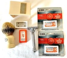 Lot Merkur Classic Safety Razor Solingen German  + Blades Holder and Badger Brus