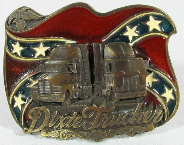 1987 The Great American Buckle Co. Enameled Brass Belt Buckle Trucker