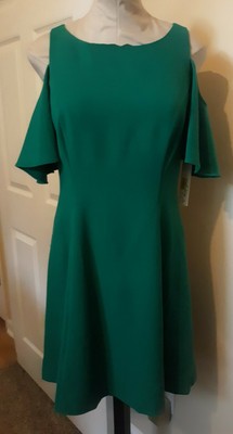 emerald green cold shoulder dress