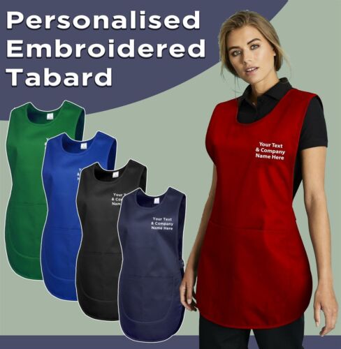 Spersonalizowany haftowany damski kieszeń tabard odzież robocza tekst / logo fartuch - Zdjęcie 1 z 7