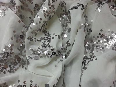 KOSHTEX Off White Chiffon Fabric With Silver Sequins By the Yard