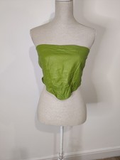Vintage Oasis Women's 100% Genuine Leather Green Bandeau Top Tie Back Y2K UK 6 8