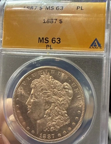 1887 P MS 63 PL Proof Like Morgan Silver Dollar ANACS Superb Liquid Mirrors PQ