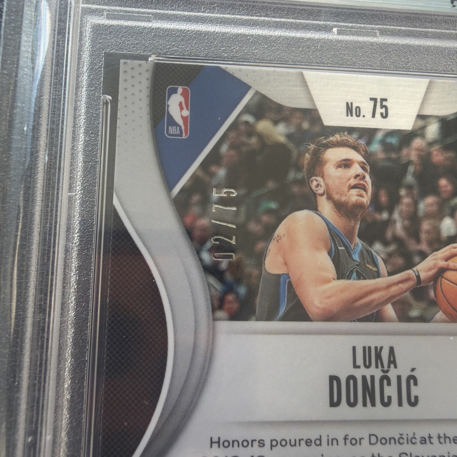 2019 Panini Prizm Luka Doncic PSA 9 Fast Break Prizm Purple 25/75 view 3