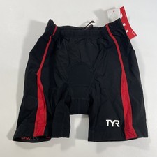 TYR Women's S Black Red 6" Tri Bike Exercise CARBON Shorts Amp Pad USA Made New
