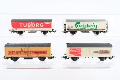Unbekannt H0 Konvolut Kühlwagen ''Coca Cola'', ''Schweppes'', ''Tuborg'', ''Carlsberg''