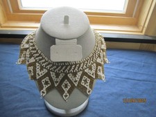 Vintage Hand Beaded Wide Brown  White Collar Choker Statement Necklace