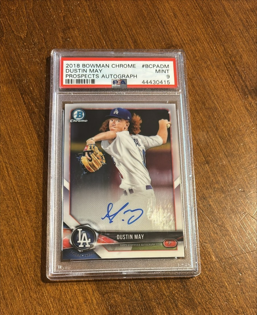 Dustin May 2018 Bowman Chrome Prospect Auto BCPA-DM Red Sox Dodgers PSA 9