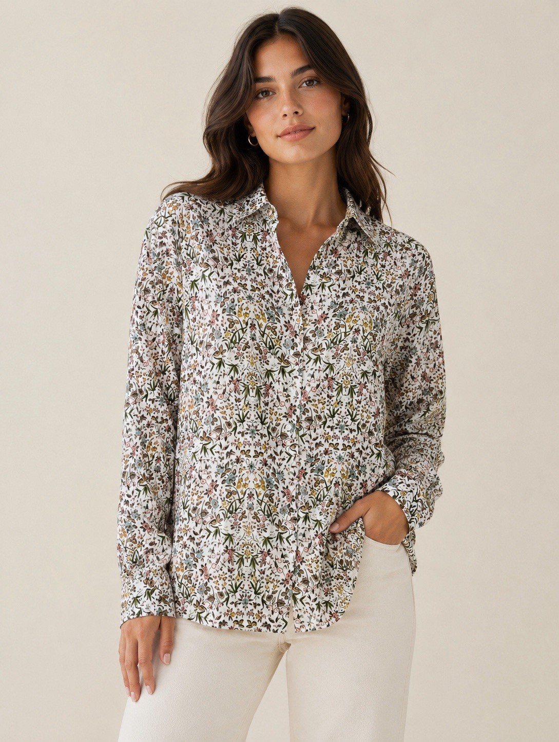 NWOT Really Wild Liberty 100 % Silk Classic Shirt Cream/ Coral  UK Size 16