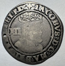 1619-1624 England James I Shilling, 3rd Issue, KM#59 Silver! Nice Detail, Hole