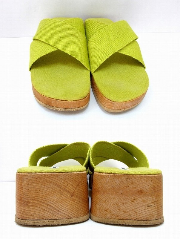 HERMES Four-Toe Canvas Cross Strap Sandals, Size 36, US6, Lime Green, Women's thumbnail 16