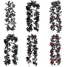 Natural Looking Halloween Flower Decor Black Artificial Roses Garland 5 7FT
