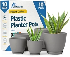 Lifemaster Gray Planter Pots Set Of 10 Unique Drainage Design Indoor Outdoor Use